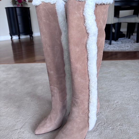 Cindy Hi Faux Fur Boot In Peanut Suede and Natural Shearling -Size 8.5 - Picture 1 of 11
